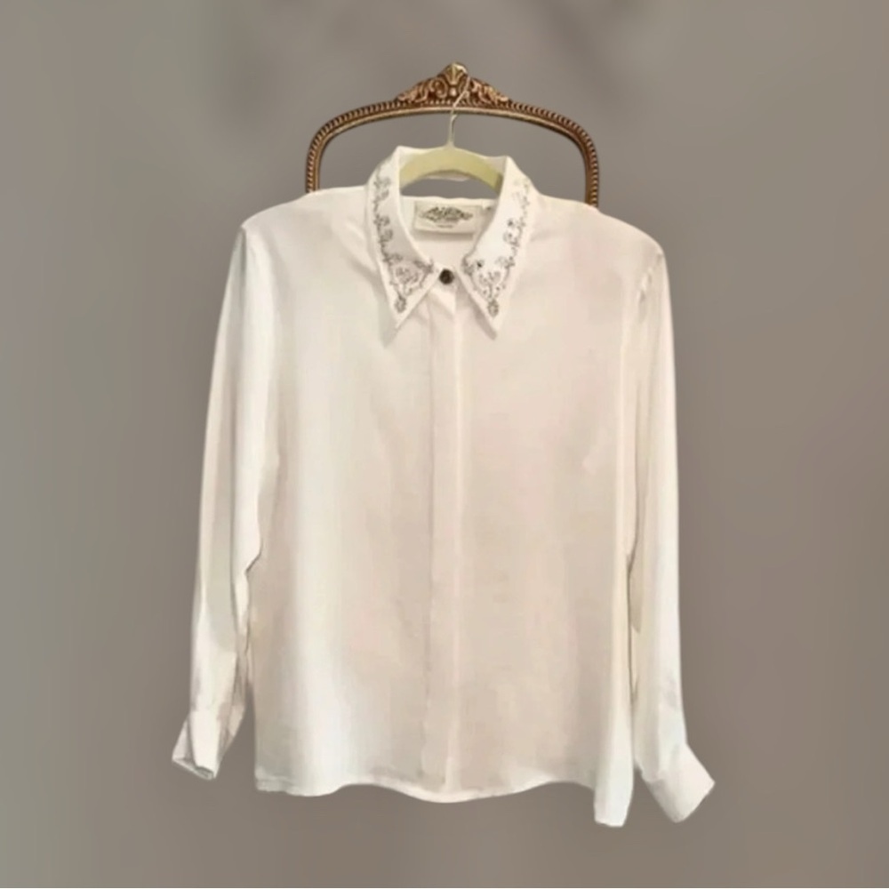 Susan Bristol Vintage White Blouse with Gold Accents